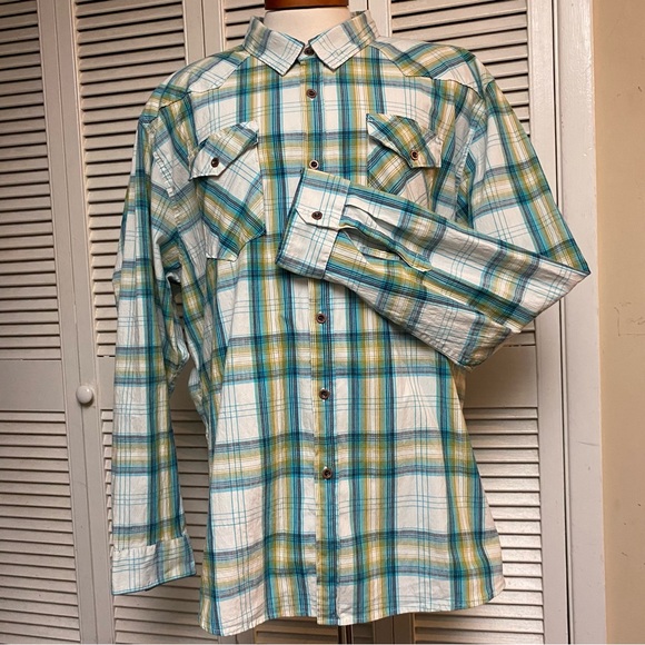 Wrangler Other - Wrangler Size 3XL Teal Navy White Plaid Western Workshirt